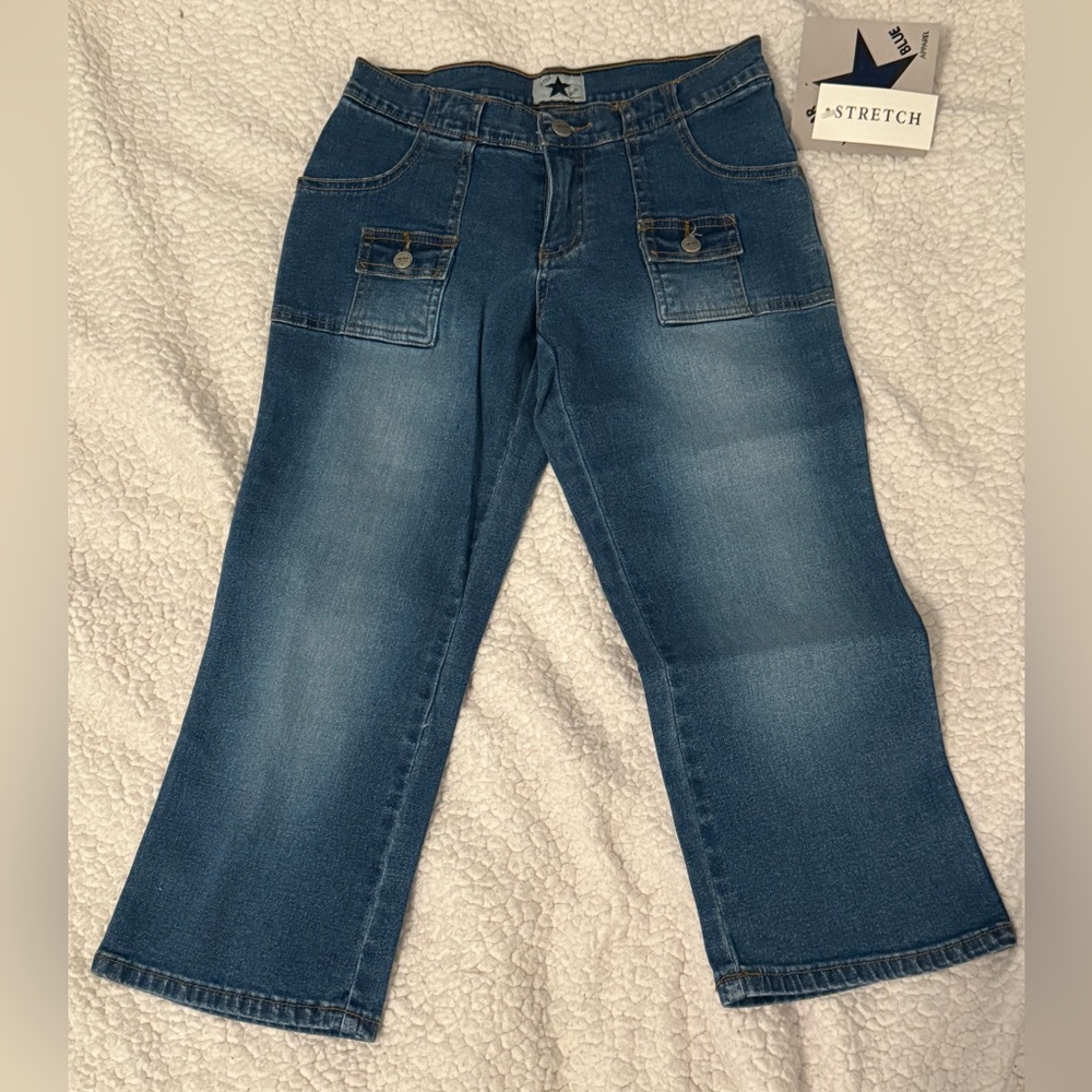 Vintage NWT Star Blue Faded Flared Denim Capri Jeans